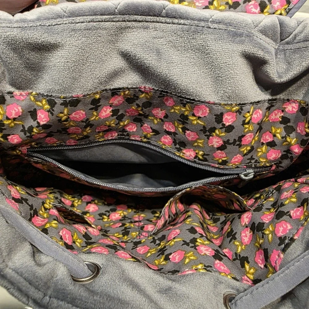 Vera Bradley Drawstring Backpack Solid Gray Velour 10 x 10 x‎ 5